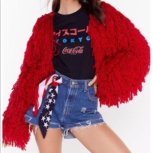 red nasty gal fur jacket
